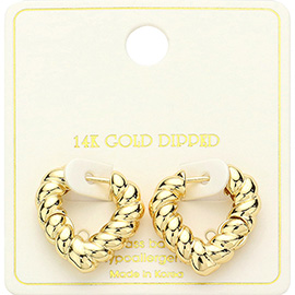 14K Gold Dipped Twisted Heart Huggie Earrings