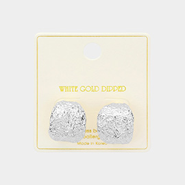 White Gold Dipped Textured Metal Hoop Earrings