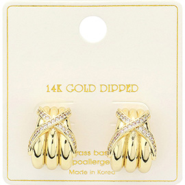 14K Gold Dipped Crossover CZ Stone Paved Earrings