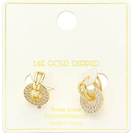 14K Gold Dipped Circle Drop CZ Paved Earrings