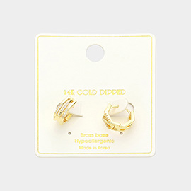 14K Gold Dipped Stone Paved Duo Octagon Huggie Hoop Earrings