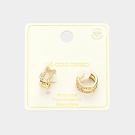 14K Gold Dipped CZ Stone Paved H Huggie Hoop Earrings