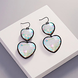 Crystal Stone Double Heart Link Dropdown Earrings