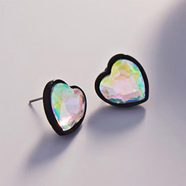 Faceted Crystal Heart Stone Cluster Stud Earrings