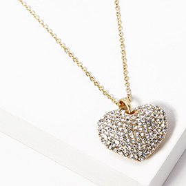 Crystal Rhinestone Pave Heart Pendant Necklace