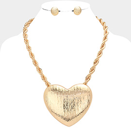 Oversized Metal Heart Pendant Necklace