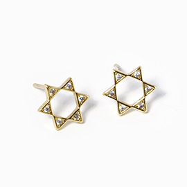 Gold Dipped CZ Stone Pointed Star Of David Stud Earrings