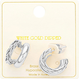 White Gold Dipped Textured Metal Hoop Earrings