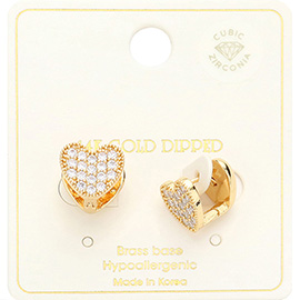 14K Gold Dipped CZ Stone Paved Heart Huggie Earrings