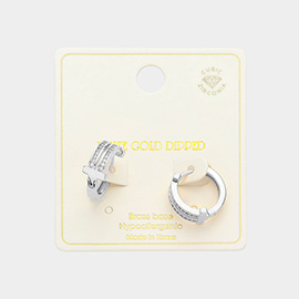 White Gold Dipped CZ Stone Paved Split Hoop Earrings