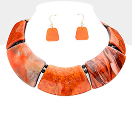 Marble Print Resin Curved Bib Necklace