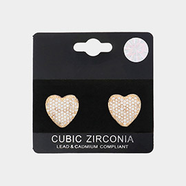 CZ Stone Paved Heart Stud Earrings