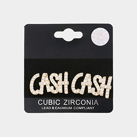CZ Stone Paved CASH Message Stud Earrings