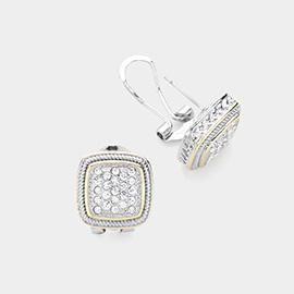 14K Gold Plated CZ Stone Paved Square Earrings