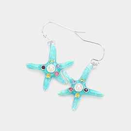 Stone Embellished Starfish Dangle Earrings