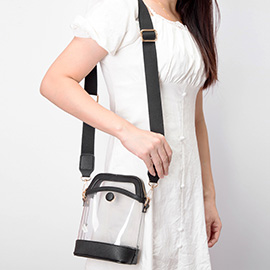 Solid Faux Leather Transparent Crossbody Bag