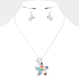 Stone Embellished Starfish Pendant Necklace