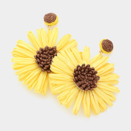 Raffia Sunflower Dangle Earrings