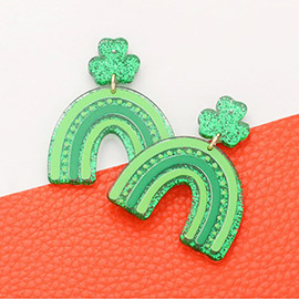 St Patricks Day Resin Clover Arch Dangle Earrings