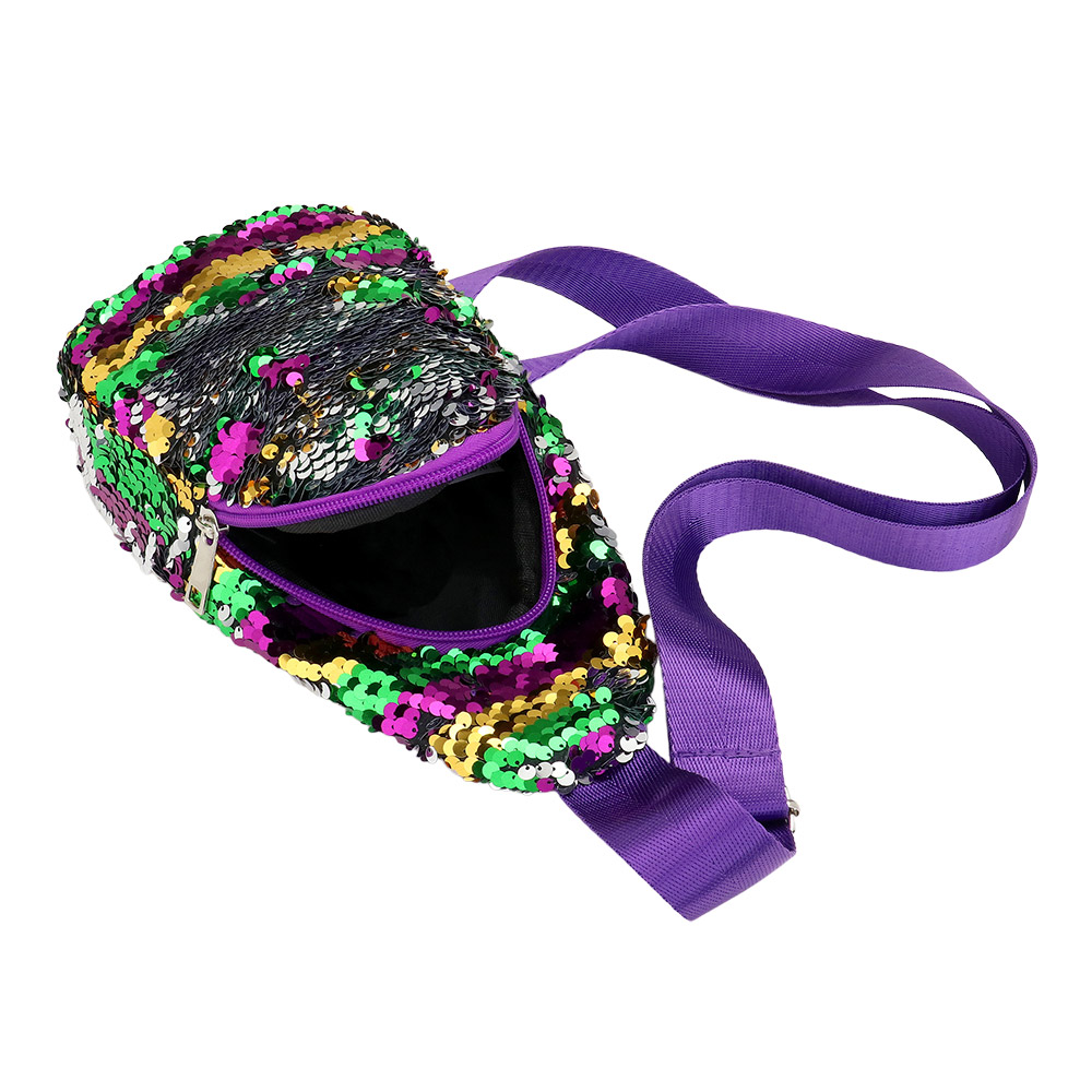 Mardi Gras Stripe Sequin Sling Bag