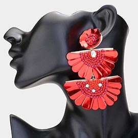 Seed Beaded Flower Fan Link Earrings