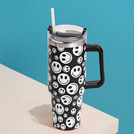 Happy Face Printed 40oz Stainless Steel Tumbler With Handle