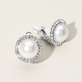 Stone Around Pearl Clip On Earrings