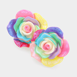 Multi Color Sparkly Petal Rose Earrings