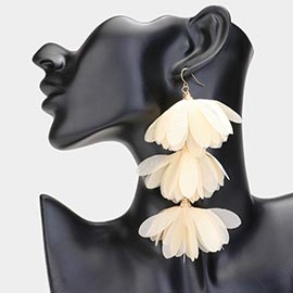 Fabric Triple Flower Link Dangle Earrings