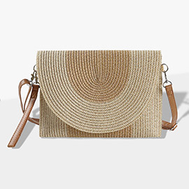 Solid And Mixed Color Two Tone Straw Clutch / Crossbody Bag