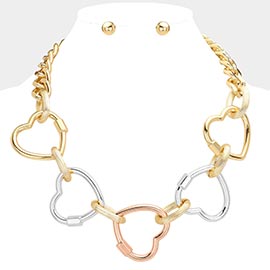 Oversized Metal Open Heart Link Necklace