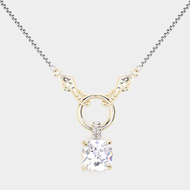 14K Gold Plated Two Tone CZ Stone Pendant Necklace