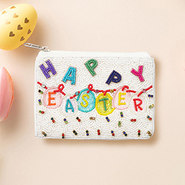 Stone Embellished HAPPY EASTER Message Seed Beaded Mini Pouch Bag