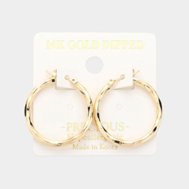 14K Gold Dipped Hypoallergenic Textured Metal Hoop Pin Catch Earrings