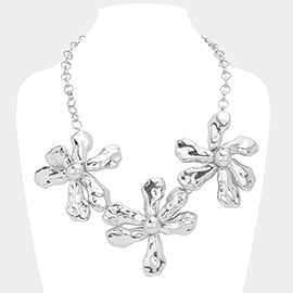 Metal Flower Link Statement Necklace