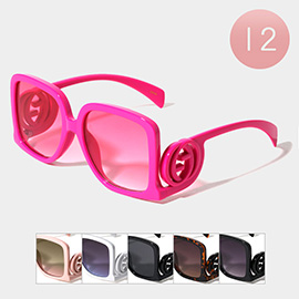 12PCS - Square Frame Cut Out Detail Leg Wayfarer Sunglasses