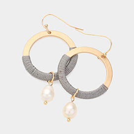 Pearl Pointed Thread Wrapped Metal O Ring Dangle Earrings