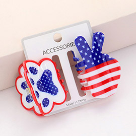 2PCS - Acrylic American USA Flag Printed Paw Victory Hair Claw Pin Set