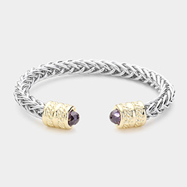 CZ Stone Tip Textured Metal Cuff Bracelet