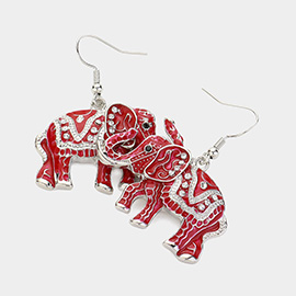 Enamel Elephant Dangle Earrings