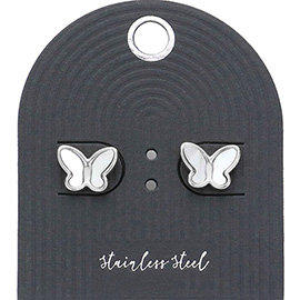 Stainless Steel Pearl Butterfly Stud Earrings