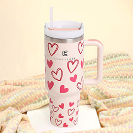 Hearts 40oz Double Wall Stainless Steel Tumbler With Handle