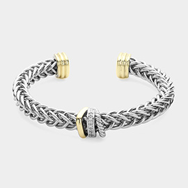 CZ Stone Paved Metal Braided Cuff Bracelet