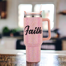 Bling FAITH Message Studded 40oz Stainless Steel Tumbler With Handle