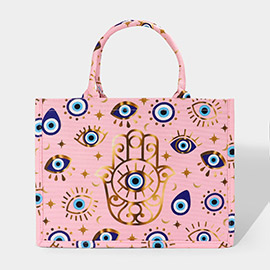 Evil Eye Hamsa Hand Printed Tote Bag