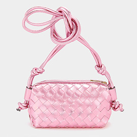 Metallic Faux Leather Weaved Crossbody Bag