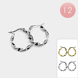 12PAIRS - Stainless Steel Twisted Hoop Pin Catch Earrings