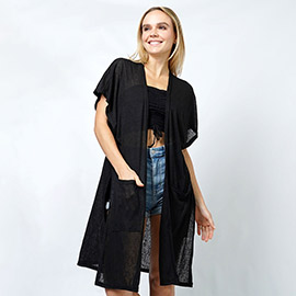 Ribbed Jersey Vest Poncho With Pocket