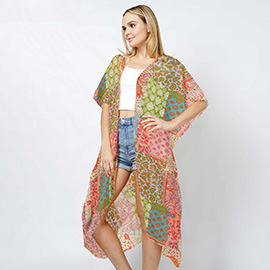 Patchwork Print Lurex Kimono Poncho