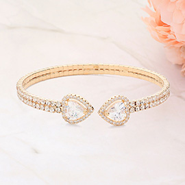 CZ Teardrop Stone Pointed Tip Rhinestone Paved Cuff Bracelet